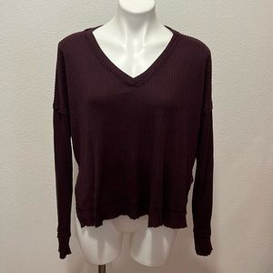 Wild Fable Oversized Soft Ribbed Long Sleeved Maroon Shirt Sz XS